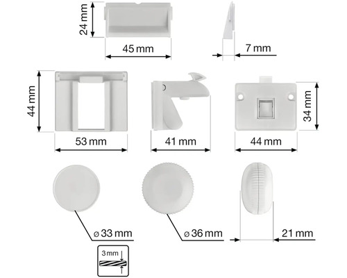 Technický nákres dětské pojistky s rozměry