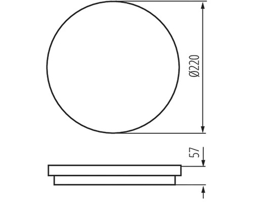 Technický výkres kruhového výrobku o průměru 220 mm a výšce 57 mm