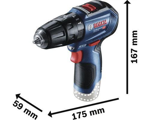 Akumulátorový příklepový vrtací šroubovák Bosch Professional s rozměry