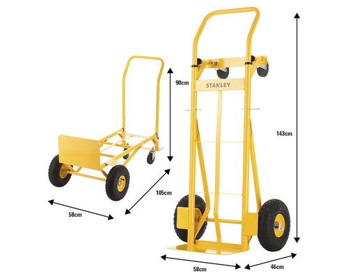 Žlutý rudl a transportní vozík s rozměry.