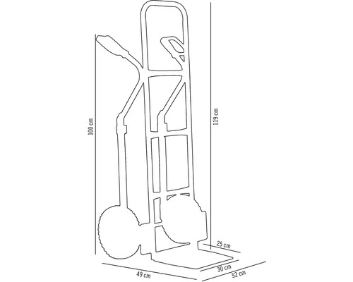 Rozměry rudlu: výška 100 cm, celková výška 119 cm, šířka 49 cm, hloubka 52 cm, šířka lopaty 30 cm, hloubka lopaty 25 cm.