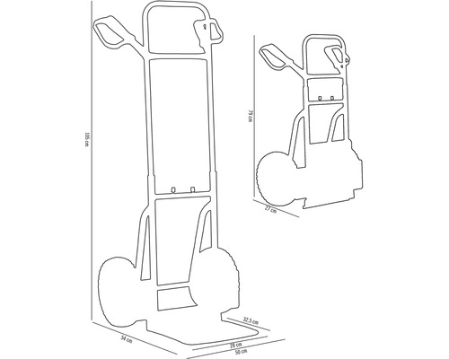 Rozměry schodišťového vozíku jako perokresba