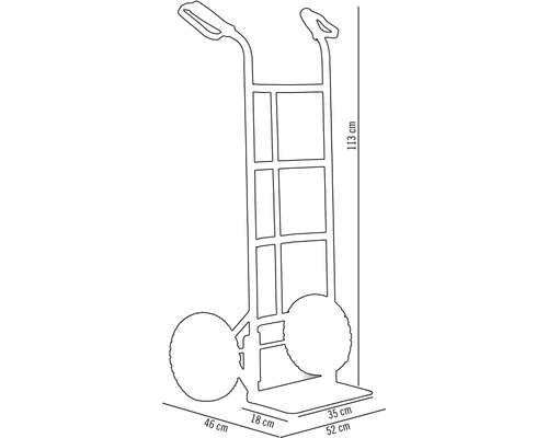 Obrázek rudlu s rozměry 113 cm výška, 46 cm délka, 52 cm šířka a 35 cm hloubka
