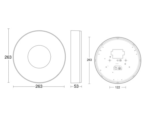 Technický výkres stropního svítidla s rozměry