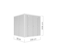 Ilustrace boxu na nářadí o rozměrech 202 x 208 x 208 cm