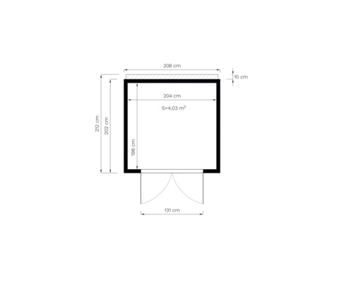 Půdorys se specifikacemi rozměrů zahradního domku