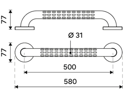 Technický nákres madla s rozměry