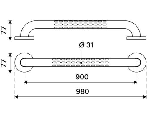 Technický výkres madla s rozměry