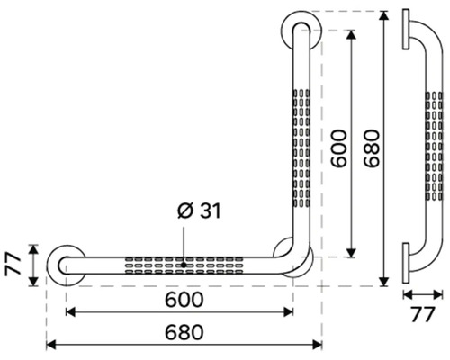 Technický nákres madla s rozměry