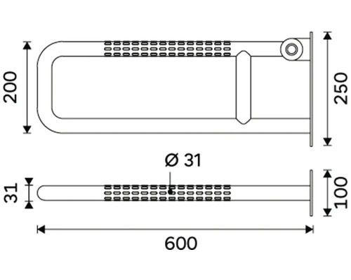 Technický nákres madla s rozměry.