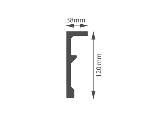 Rozměry soklové lišty: 38 mm šířka a 120 mm výška