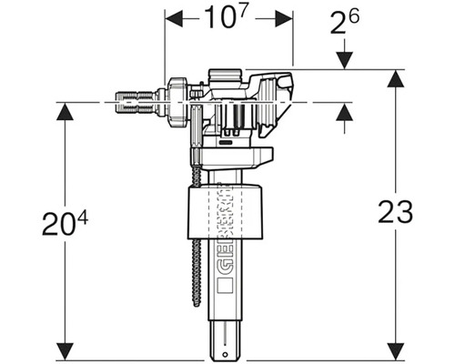 Technický výkres napouštěcího ventilu Geberit s rozměry
