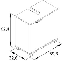 Nákres skříňky pod umyvadlo s rozměry