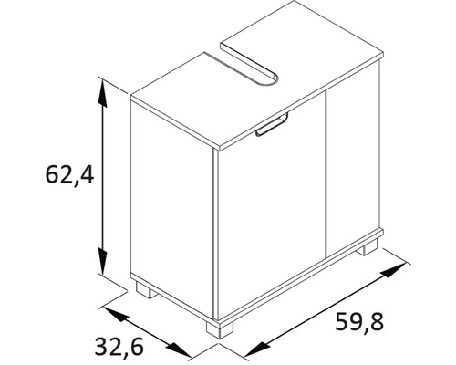 Nákres skříňky pod umyvadlo s rozměry