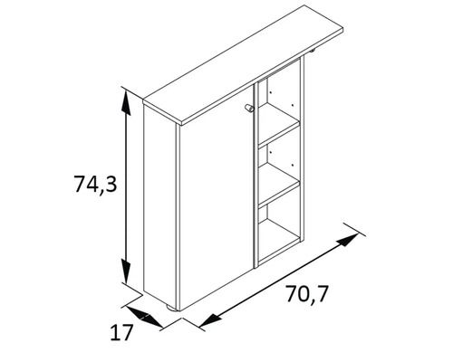 Technický nákres koupelnové skříňky s rozměry