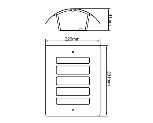 Technický nákres poštovní schránky s pěti přihrádkami a rozměry