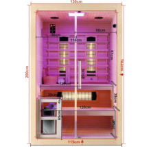 Vnitřní pohled na infračervenou saunu s rozměry