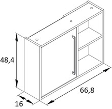 Nákres závěsné skříňky o rozměrech 48,4 x 66,8 x 16 cm.