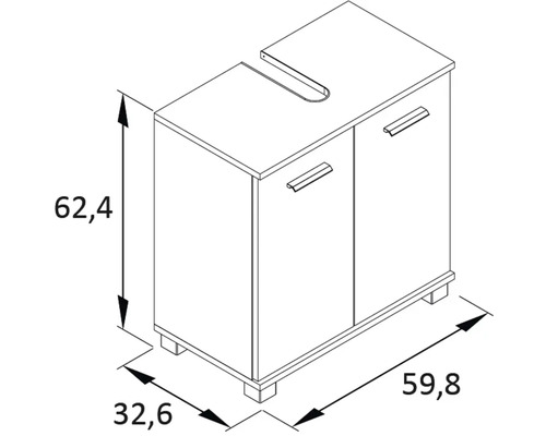 Nákres skříňky pod umyvadlo s rozměry