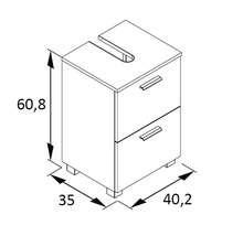 Nákres skříňky pod umyvadlo s rozměry.