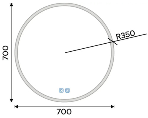 Technický nákres kulatého zrcadla o průměru 700 milimetrů a poloměru 350 milimetrů
