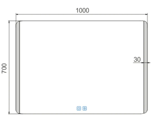 Technický nákres zrcadla o rozměrech 1000 krát 700 milimetrů