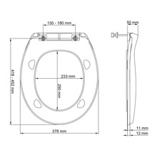 Technický nákres záchodového prkénka s rozměry