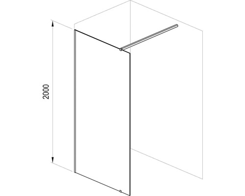 Technický nákres sprchové zástěny s výškou 2000 mm.