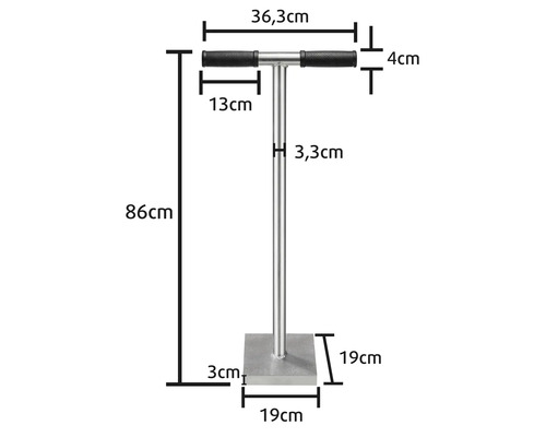 Obrázek s rozměry zemního pěchovadla
