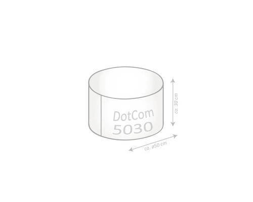 Ilustrace kulatého produktu DotCom 5030 o průměru přibližně 50 cm a výšce přibližně 30 cm.