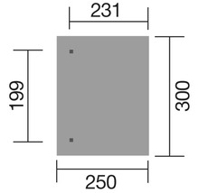 Technický nákres obdélníkového zrcadla s rozměry v milimetrech