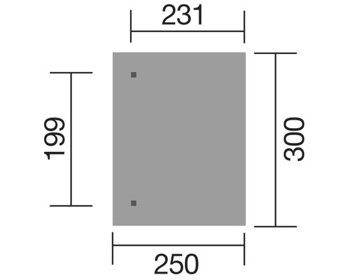Technický nákres obdélníkového zrcadla s rozměry v milimetrech