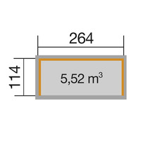 Diagram s rozměry: 264, 114 a 5,52 metrů krychlových