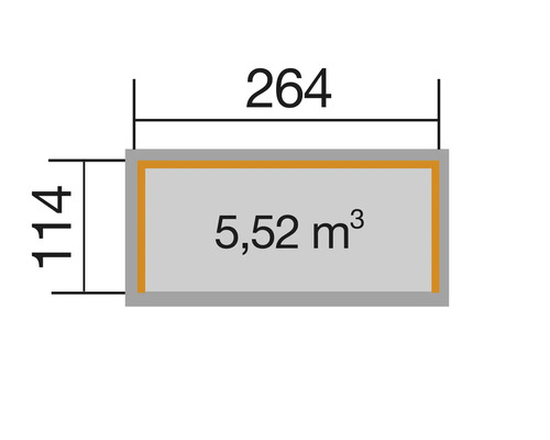 Diagram s rozměry: 264, 114 a 5,52 metrů krychlových