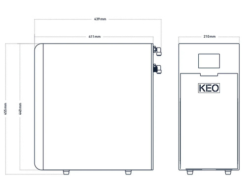 Technický výkres průtokového chladiče s rozměry