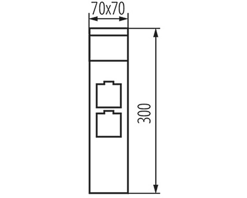 Technický výkres připojovací krabice o rozměrech 70x70x300 mm