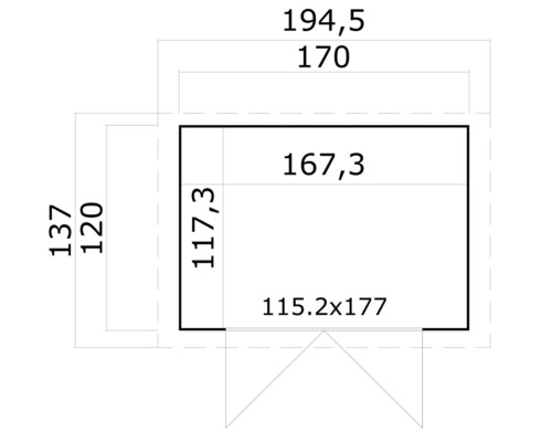 Půdorys zahradního domku s rozměry