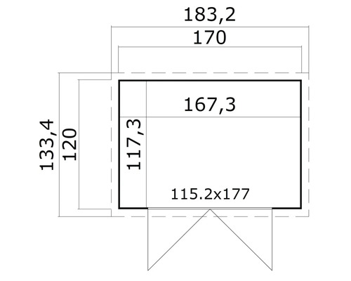 Půdorys zahradního domku s rozměry