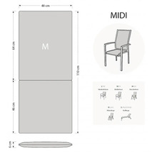 Rozměry podsedáku Midi pro zahradní židle: 110 x 48 centimetrů
