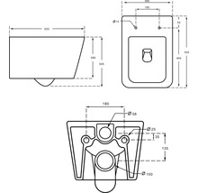 Technický nákres závěsného WC s rozměry