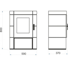 Technický nákres koupelnové skříňky o rozměrech 800 x 590 x 370 mm