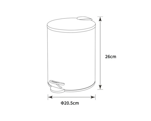 Rozměry pedálového koše: výška 26 cm a průměr 20,5 cm.