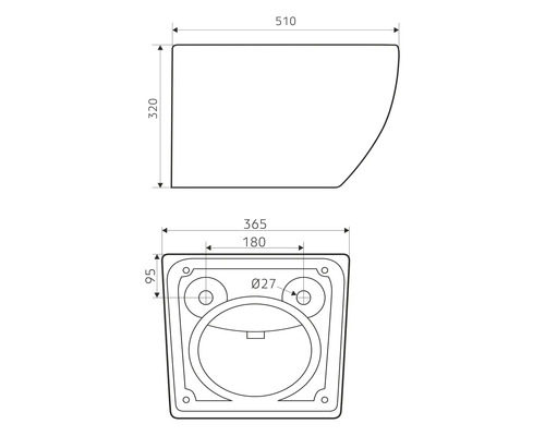 Technický výkres závěsného WC s rozměry