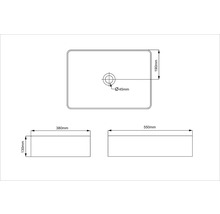 Technický nákres umyvadla na desku s rozměry