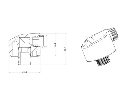 Technický výkres součásti se závitem a rozměry