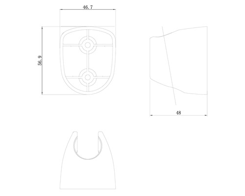 Technický nákres držáku sprchové hlavice s rozměry