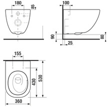 Technický nákres závěsné toalety s rozměry