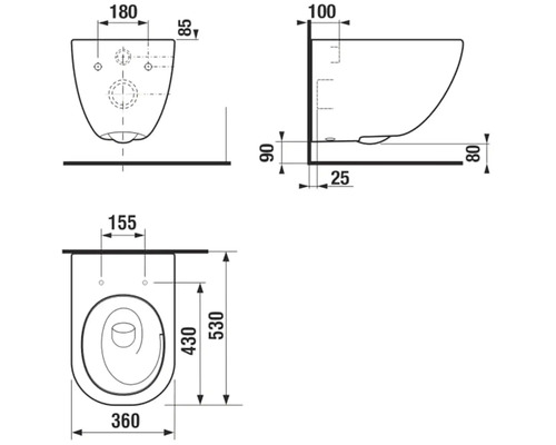 Technický nákres závěsné toalety s rozměry
