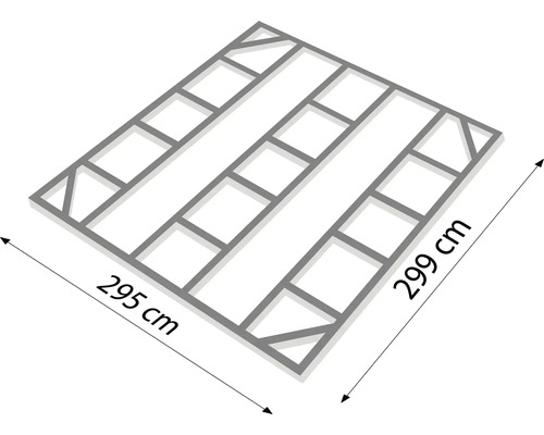 Střešní konstrukce o rozměrech 295 x 299 centimetrů