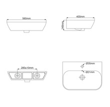 Technický výkres umyvadla s rozměry